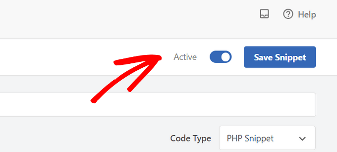 Activate and save snippet in WPCode