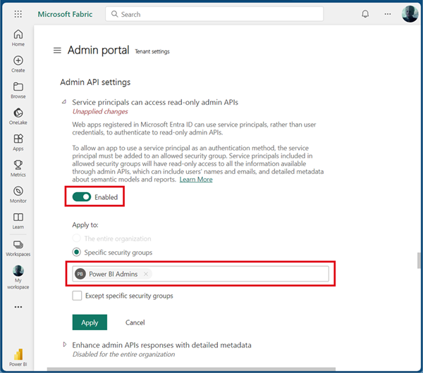Power BI Admin portal API settings Power BI Admin portal API settings