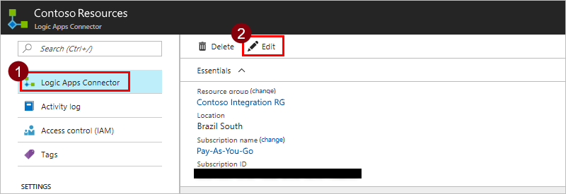 编辑逻辑应用连接器的界面示例